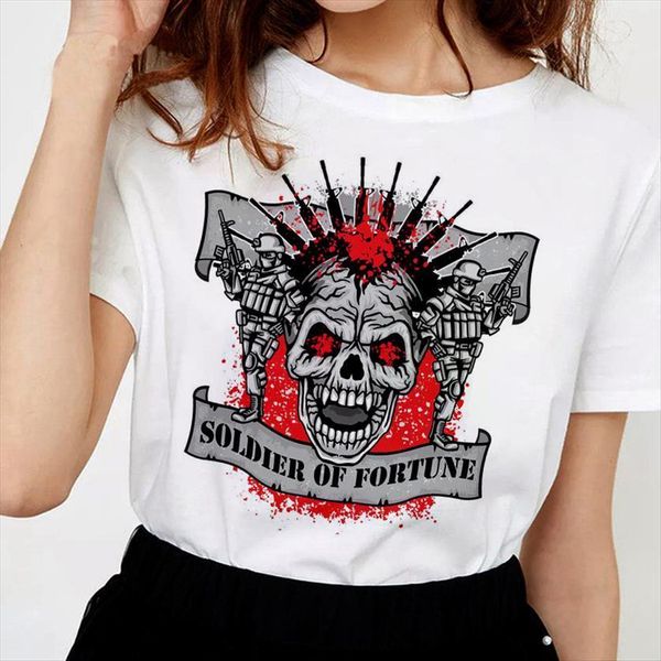 

fashion featuring skull pattern women t shirts printing harajuku summer casual clothing white female top