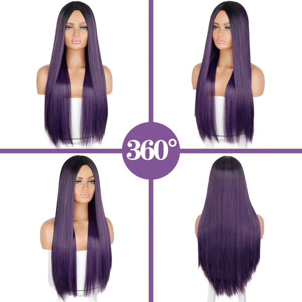 

long straight synthetic wig for women middle part wigs purple black heat resistant fiber cosplay costume wig 11 colorfactory direct