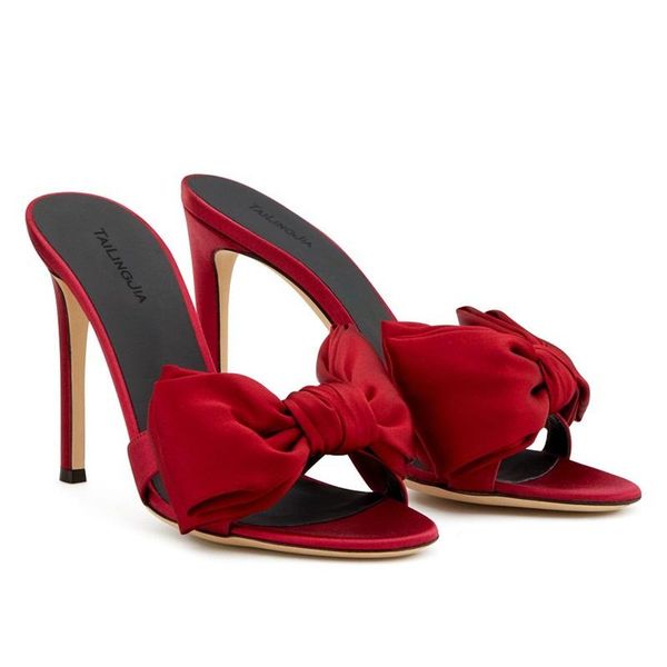 

ladies large size sardine stiletto banquet dress fashion summer sandals bow bride bridesmaid all-match custom slippers, Black