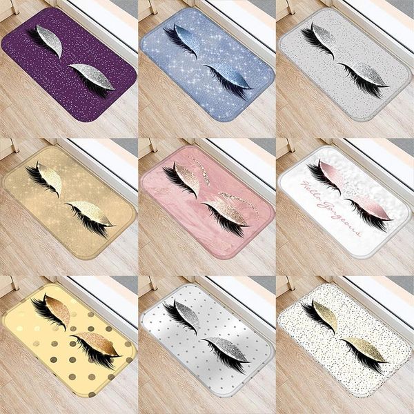 

eyelash printed pattern 40*60cm kitchen entrance door mat coral velvet carpet rubber indoor floor mats non-anti-slip rug 48022-3 carpets