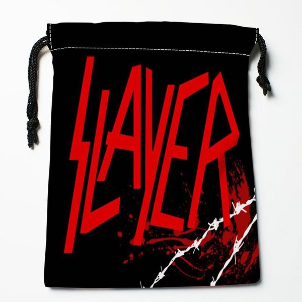 

storage bags nice slayer logo drawstring hd print 18x22cm arrival soft satin fabric resuable clothes bag shoes 12.2