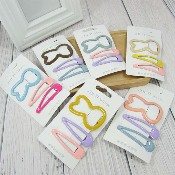 

hairpin simple girl drop oil makaron hairpin set children contrast bb color edge clip, Golden;silver