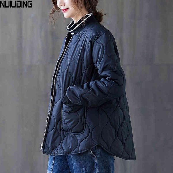 Winters femininos uniformes de beisebol vintage parkas manga longa sólida curto wide-cintura engrossado tops casaco lady 210514