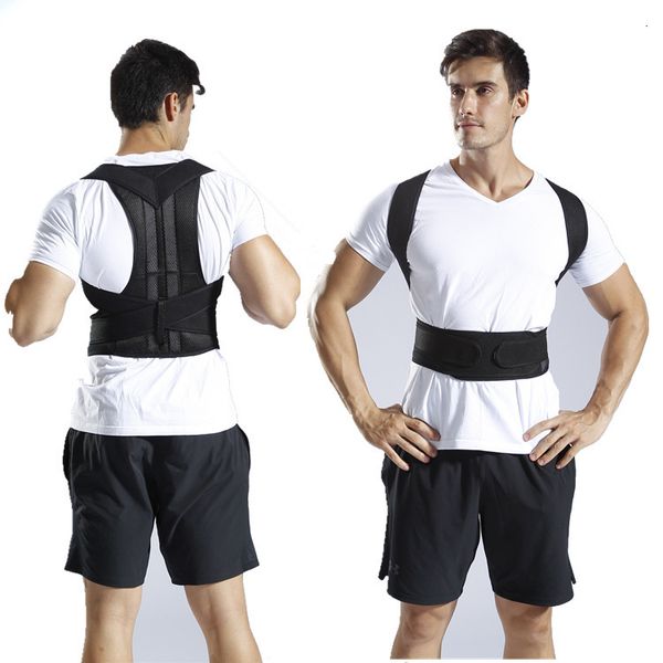 

men's shapers back corrector shoulder lumbar brace spine support adjustable corset posture correction belt body health care, Black;brown