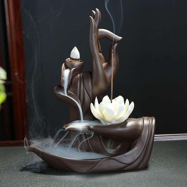 

fragrance lamps chinese purple arenaceous buddha hand back flow censer living room home decoration ceramic incense furnace furnishings