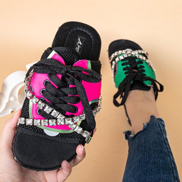 

sandals summer women crystal rhinestone fashion ladies for slippers, Black