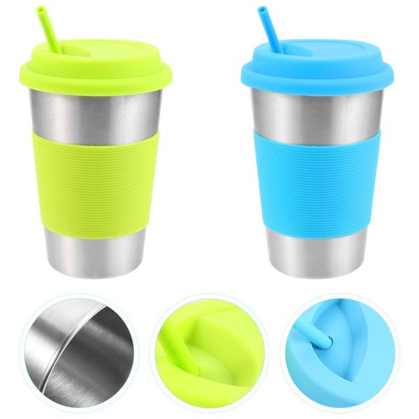 

water bottles 2pcs 500ml stainless steel picnic mugs straw cups anti-scald