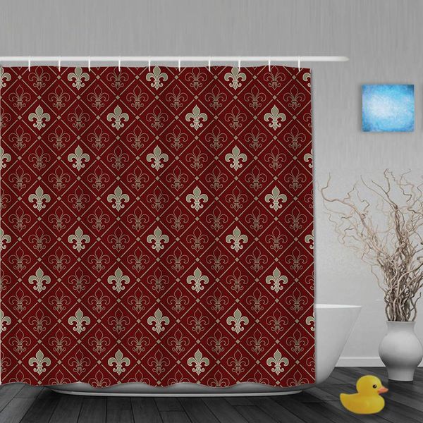 

polyester fabric shower curtain set with 12 plastic hooks decorative bath curtains,fleur de lis seamless pattern,72x72 inches