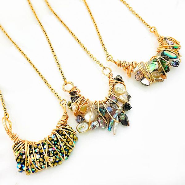 

pendant necklaces colored gravel natural stone necklace for women stainless steel chain handmade jewelry gifts 2021, Silver