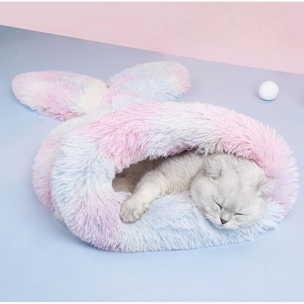 

lovely cute warm cat bed house rainbow color winter summer pet dog nest washable cozy round small home mats supplies n9 beds & furniture
