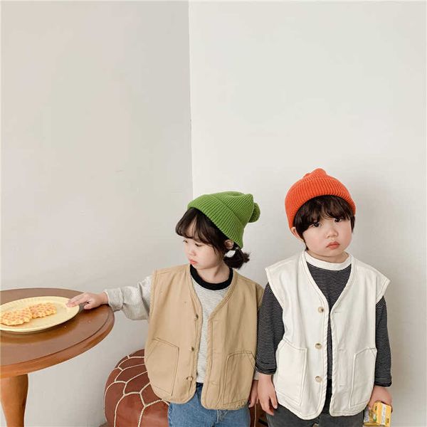 

spring japan style boys and girls solid color casual thin waistcoats fashion kids children cotton all-match loose vests 210615, Camo