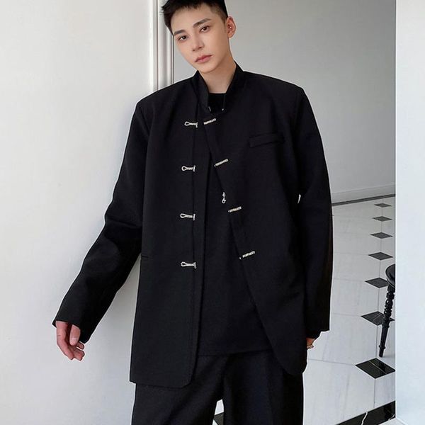 

men's suits & blazers wear tide koean vintage chinese traditional suit coat for male 2021 autumn loose simple long sleeve, White;black