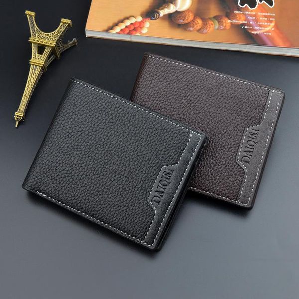 

men short bifold pu leather credit id card holder wallet multi-card position litchi pattern male fashion business wallets, Red;black