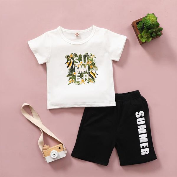 

clothing sets leaf letter printed kids baby outfits boys girls short sleeve t shirt shorts summer children outfit set sportswear, White