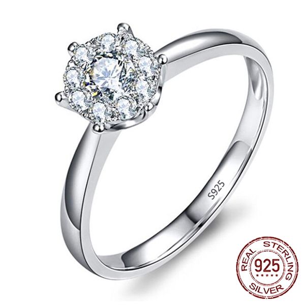 

classic six lab diamant zircon crystal wedding rings for women jewelry adjustable s925 silver engagement lovers gifts j-047, Slivery;golden
