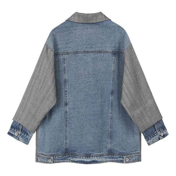 

women's suits & blazers [eam] women gray plaid back denim big size blazer lapel long sleeve loose fit jacket fashion spring autumn 2022, White;black