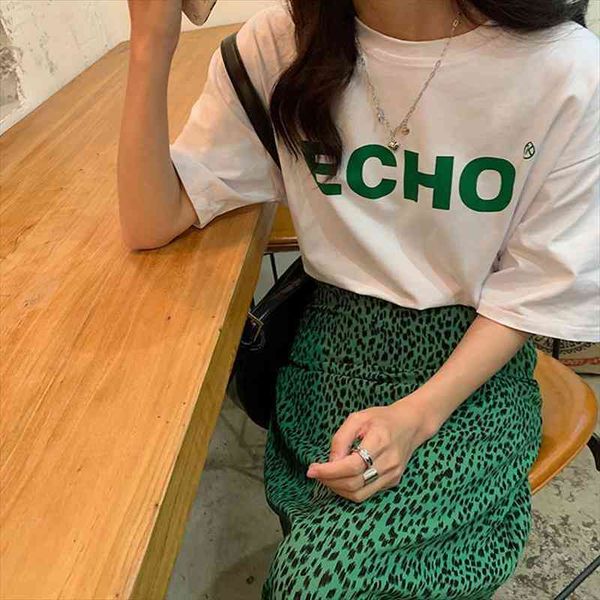 

letter print summer t-shirts high waist split long straight skirts set women two piece set vintage korea casual tracksuit z404, White