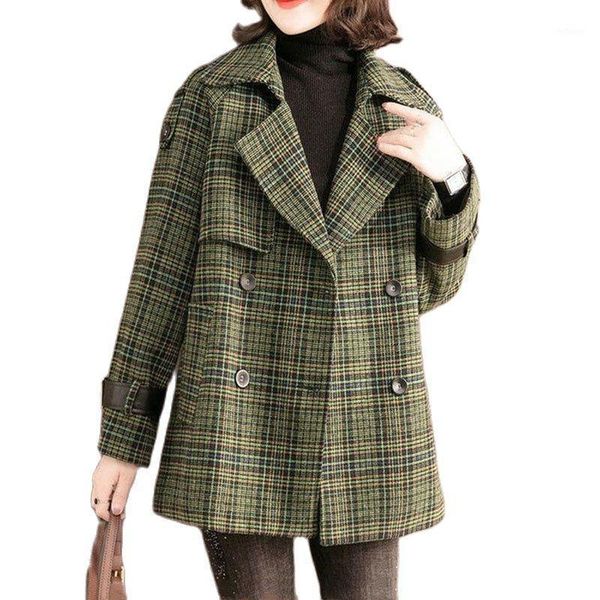 

women's wool & blends fashion plaid woolen coat female ladies spring autumn blended cloth suit jacket outerwear, Black