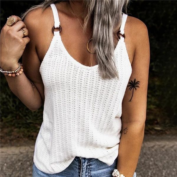 

women's tanks & camis 2021 women summer v-neck hollow wild vest ladies sleeveless t-shirt female fashion solid color knit camisole, White