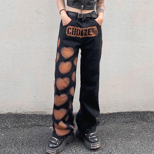 

women's jeans men/women 2021 summer fashion ins street hip-hop love printing wash loose casual denim wide leg pants tide female, Blue