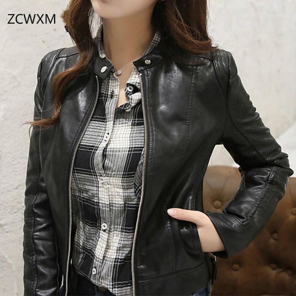 

women spring autumn pu leather black jacket casual slim soft moto biker faux female basic coat streetwear women's &