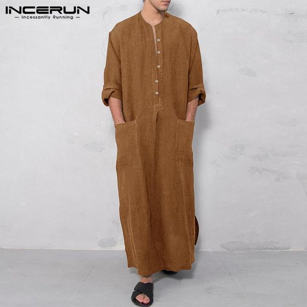 

islamic arabic kaftan men corduroy solid color long sleeve button robes loose dubai middle east muslim mens jubba thobe ethnic clothing, Red