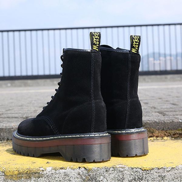 

boots motorcycle platform women wedge shoes autumn winter fur fashion round toe lace-up suede leather ladies, Black