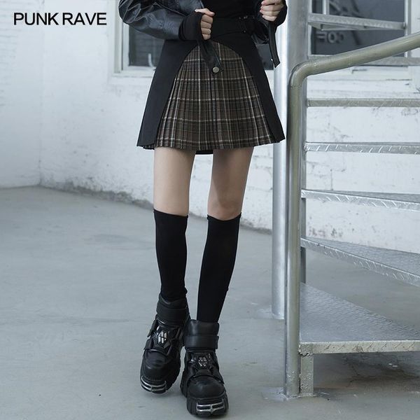 

skirts punk rave women's crossover sectional nifty a-line plaid pleated skirt collect waist casual girl hippie, Black