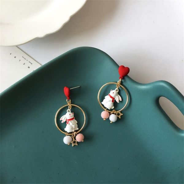 

dangle & chandelier cute cartoon girl fairy tale metal enamel heart star furry ball pendant earrings dream fun women jewelry, Silver