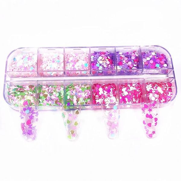 

nail glitter 12grids love dots five-pointed star butterfly spring and summer art sequins decoration slicing accessory tool design, Silver;gold