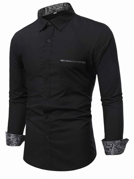 

men paisley print button through shirt h95c#, White;black