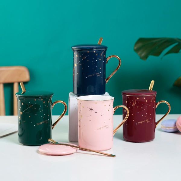 

mugs starry sky coffee mug with spoon and lid creative ceramic breakfast milk cups teacup home drinkware novelty gifts 400ml