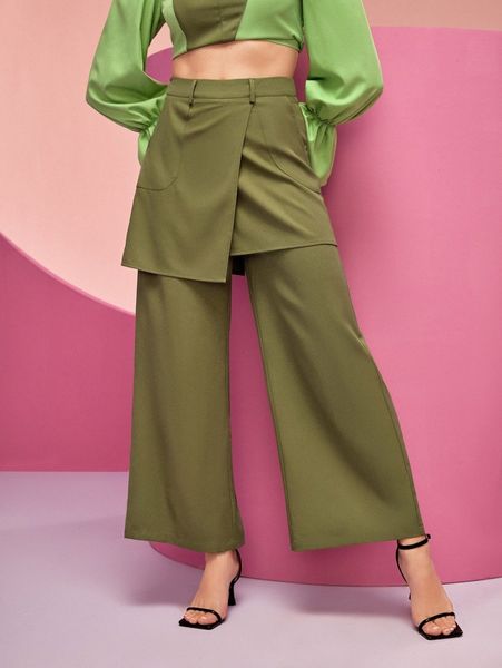 

x laura gado wrap detail 2 in 1 wide leg pants a0cu#, Black;white
