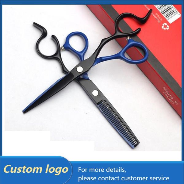 

hair scissors 6 inch professional barber black blue profession shop gift custom logo hairdressing set