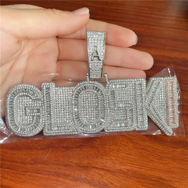 

new fashion bling cz men women necklace gold plated cz diamond stone custom name letters pendant necklace with 3mm 24inch rope chain nice je, Silver