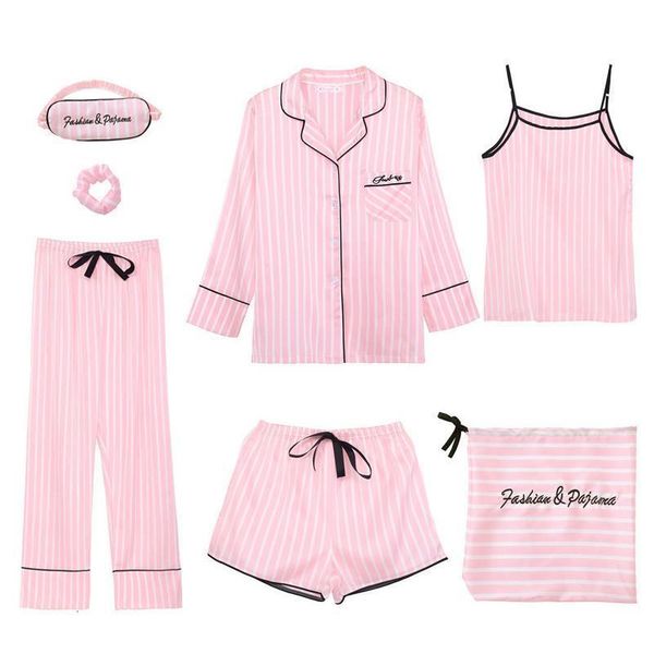 

womens sleepwears sleepwear 7 pieces pyjama set women spring summer pajamas sets sleep suits soft sweet cute nightwear gift, Black;red