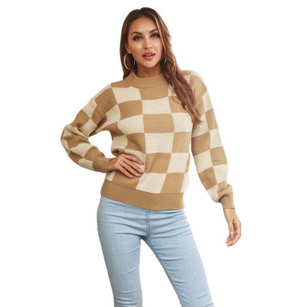 

women's sweaters women warm knitted plaid sweater autumn winter basic loose elegant o-neck long sleeve knit pullover female vintage, White;black