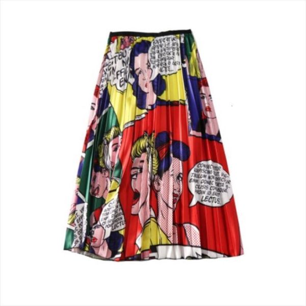 

polka dot high waisted pleated women skirts striped cartoon print long midi summer skirt female jupe cyber y2k faldas, Black