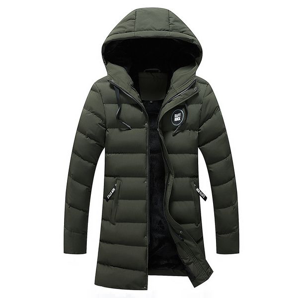 

men's down & parkas fashion winter men solid windproof hooded parka mid-long jacket coats plus velvet mens casual windbreakers jackets, Black