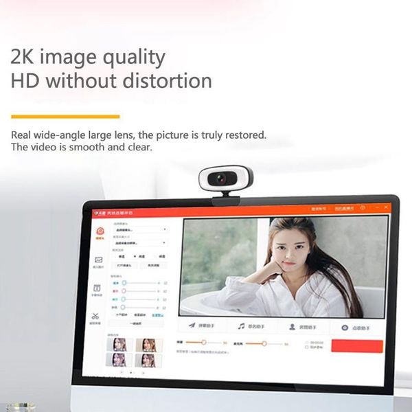 

webcams 2k usb web camera for pc computer beauty auto focus drive cam w/ microphone/ 3 gear fill light streaming t21b