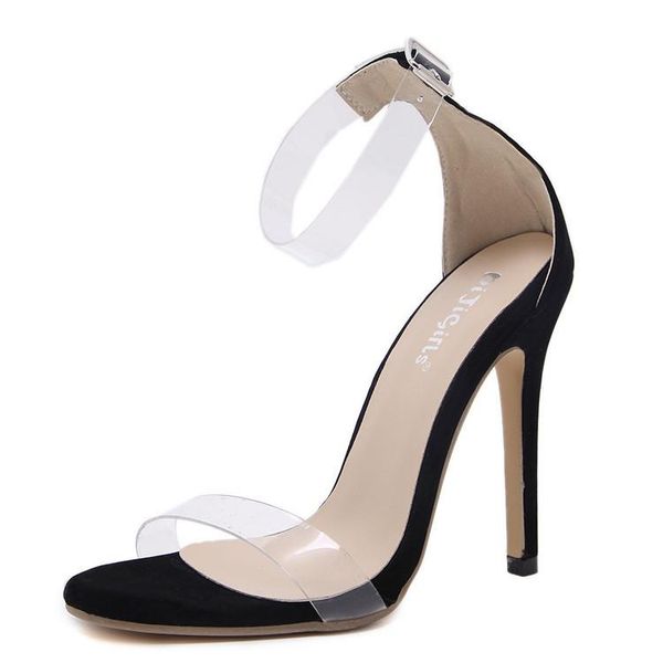 

high-heeled women's shoes transparent sandals, Black