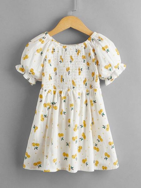 

toddler girls cherry and polka dot shirred dress she, Red;yellow