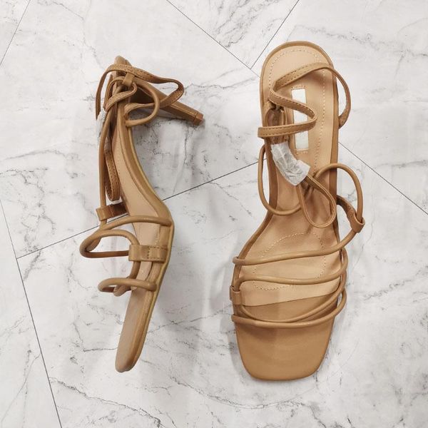 

sandals 2022 woman summer high heels thin back strap women's lace up ladies shoes de mujer verano, Black