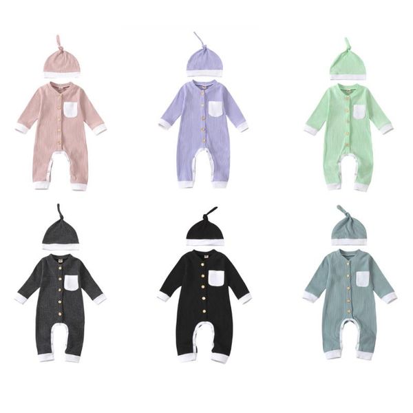 

pudcoco casual cute cotton rib knit clothes born babe boy girl long sleeve romper+hats fashion contrast color jumpsuits 0-24m, Blue
