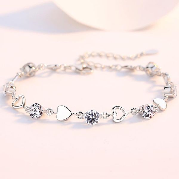 

pure silver jewelry korean fashion chain the classic smooth heart bracelet women's personality love hollow beaded, strands, Black