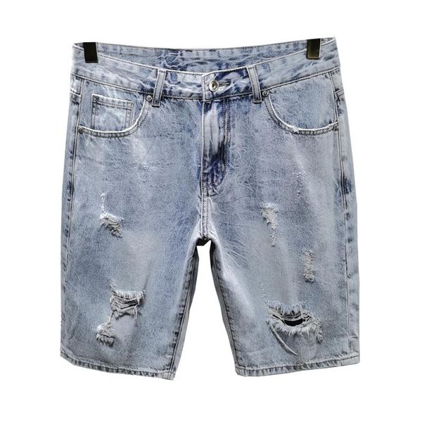 

men's jeans summer denim shorts men ripped moto biker short man straight cut dark blue clothing frayed streetwear oversized