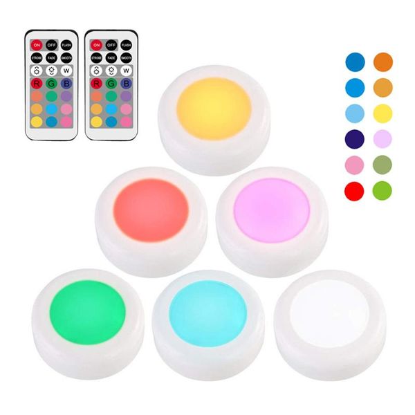 

dimmable wireless led cabinet light battery rgb ww colorful puck lights under shelf kitchen counter remote controller night lamp