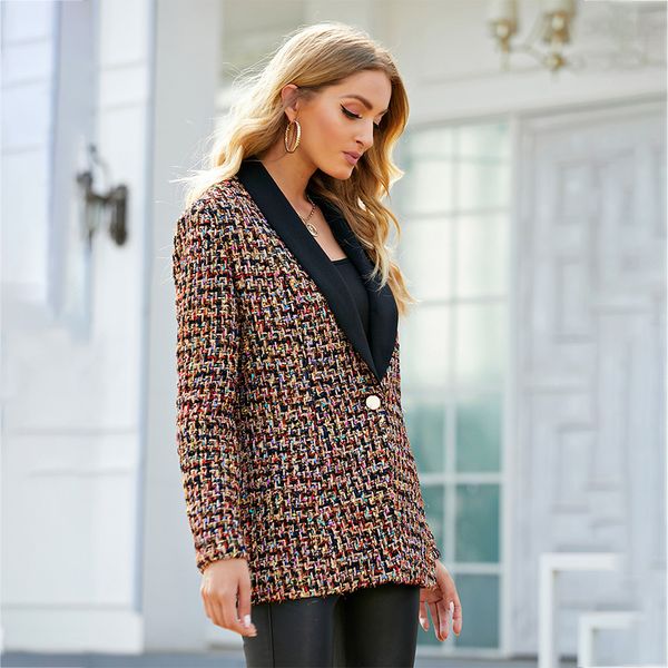 

exquisite high-end suit women's 2021 gold black tweed professional blazer, White;black