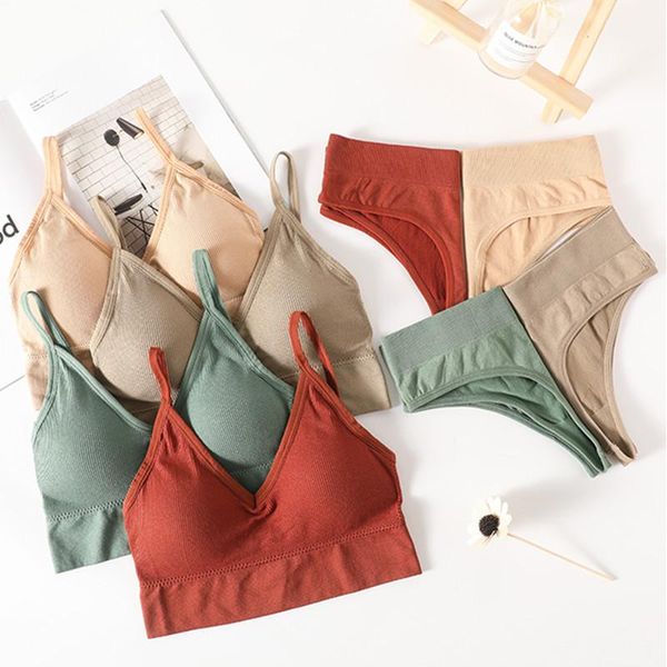 

yoga outfit 2021 bra set underwear women seamless g-string low waist panties wire bralette female lingerie brassiere