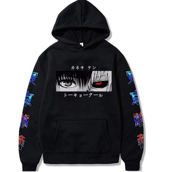 

men's hoodies & sweatshirts japanese anime tokyo ghoul kaneki ken eyes printed men hoodie streetwear pullover fashion casual women clot, Black